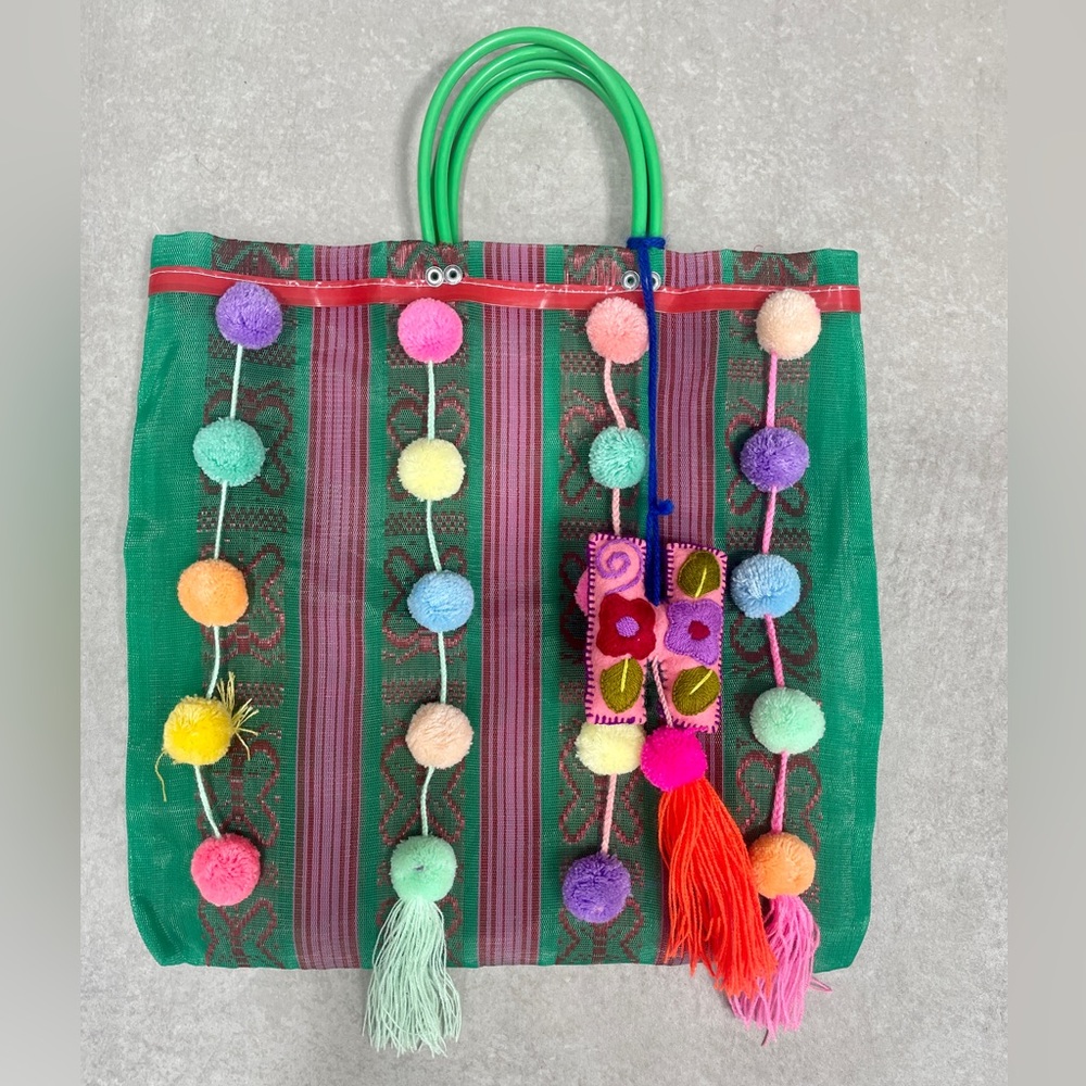 Colorful Pompom Tote with H Charm